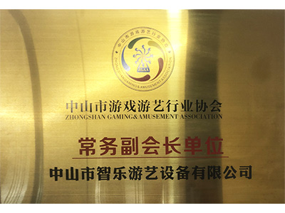 智樂(lè)中山市游戲游藝行業(yè)協(xié)會(huì)常務(wù)副會(huì)長(zhǎng)證書(shū)